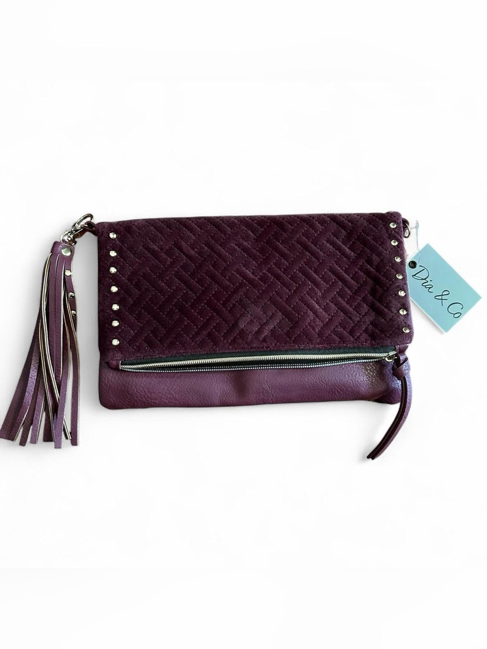 NWT Dia & Co Plum Quilted Fold-Over Clutch